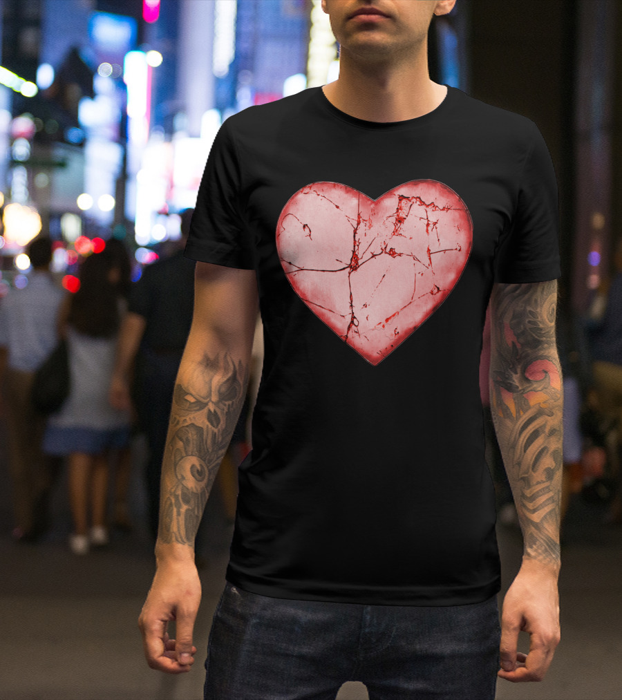 Cracked Bleeding Heart Design With Fractured Red Texture T-Shirt