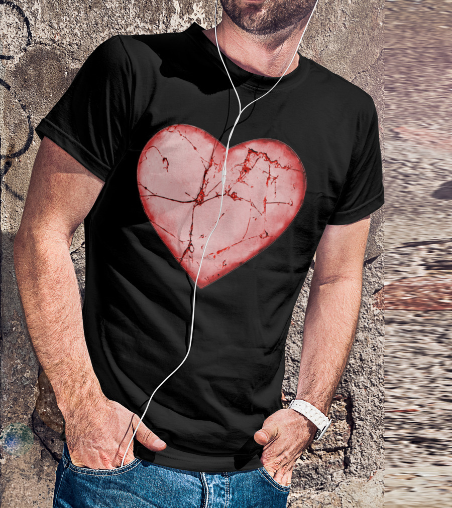 Cracked Bleeding Heart Design With Fractured Red Texture T-Shirt