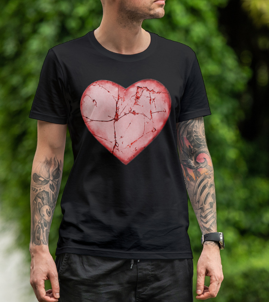 Cracked Bleeding Heart Design With Fractured Red Texture T-Shirt