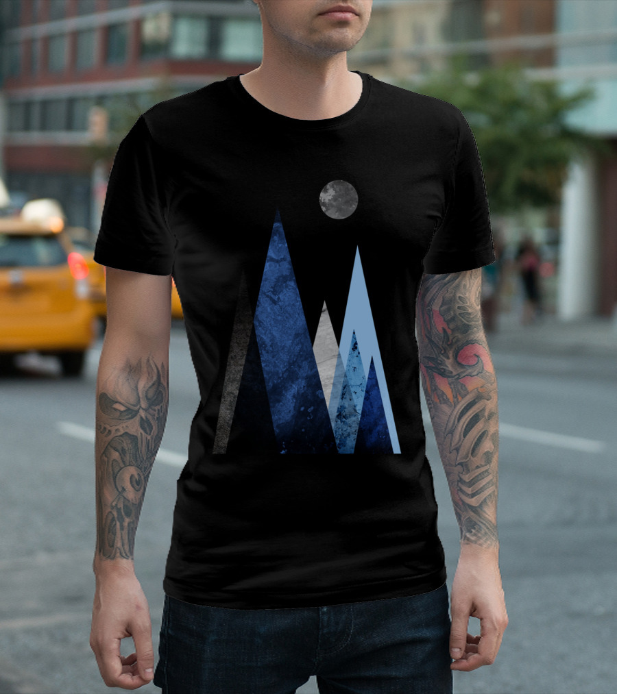 Blue Mountains Scene Night Sky Moon Peaks T-Shirt