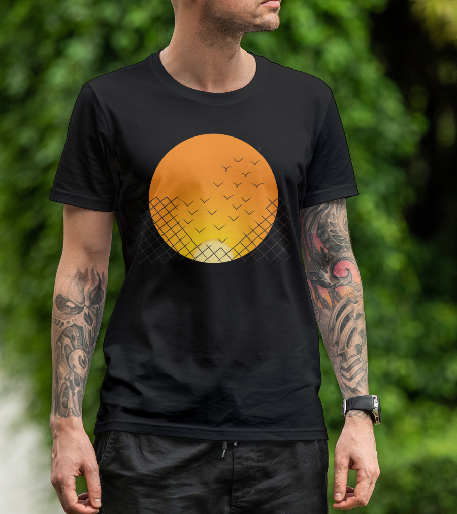 Sunset Escape Birds And Fence T-Shirt
