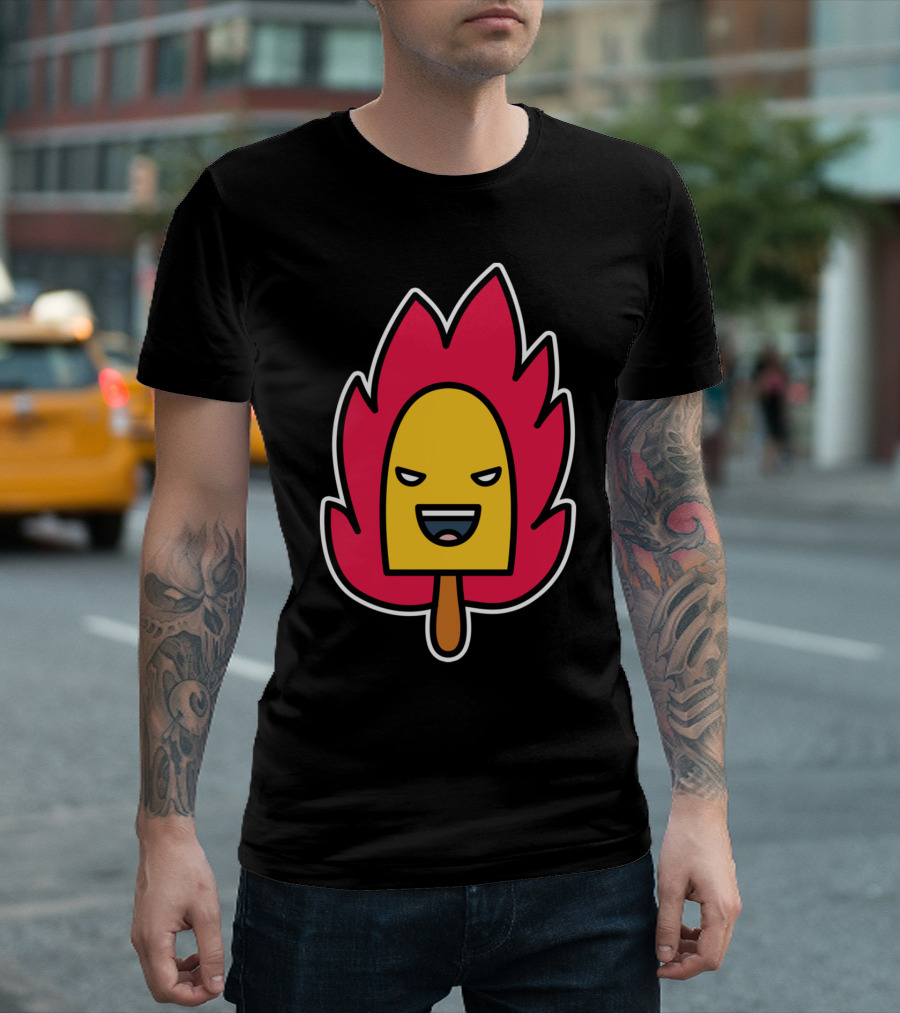 Burning Ice Cream Awesome Flame Popsicle Face T-Shirt