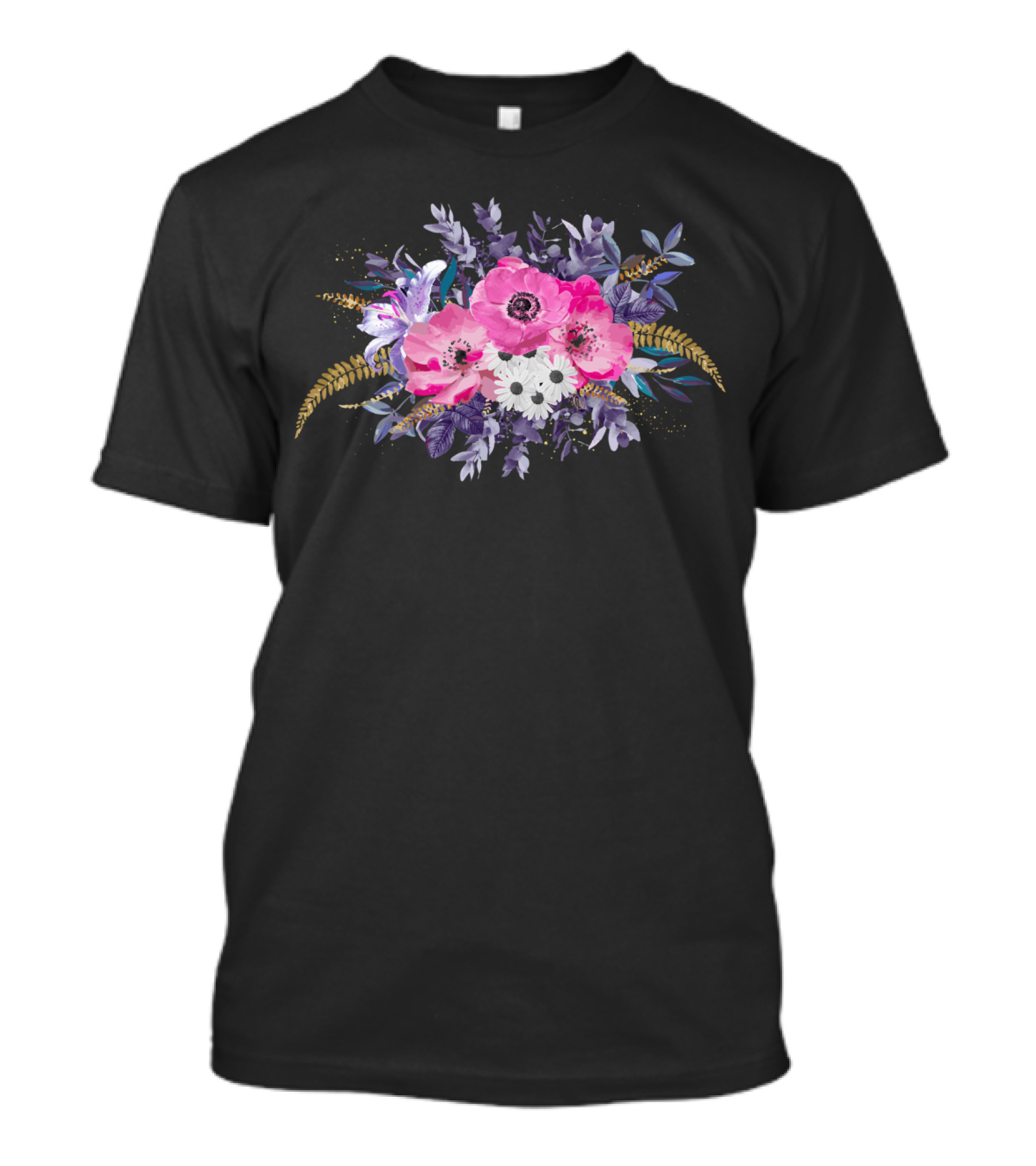 Romantic Gold And Purple Floral Arrangement With Pink Poppies And White Daisies T-Shirt