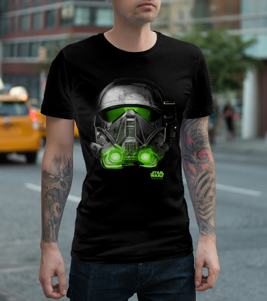 Star Wars Rogue One Eerie Death Trooper Helmet with Green Glow T-Shirt