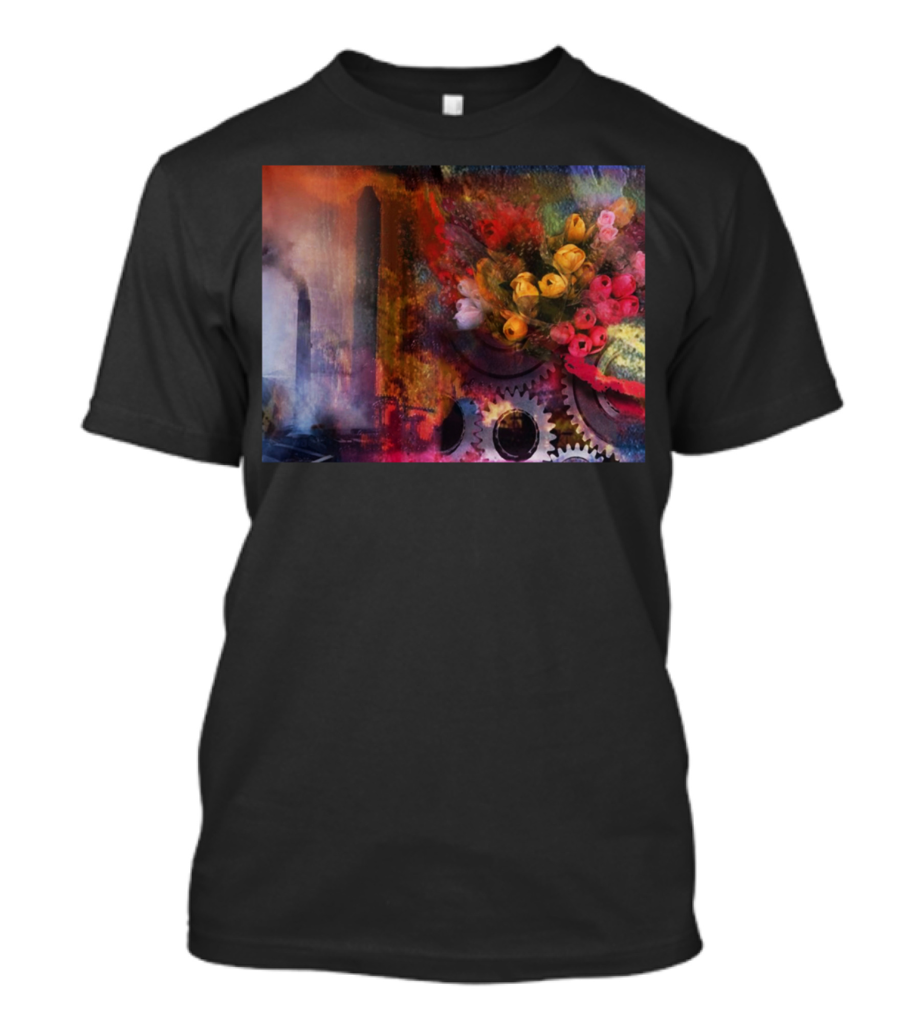 Environment Urban Nature Abstract Fusion Gears Flowers T-Shirt