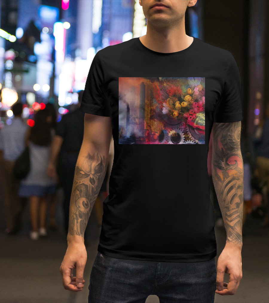 Environment Urban Nature Abstract Fusion Gears Flowers T-Shirt
