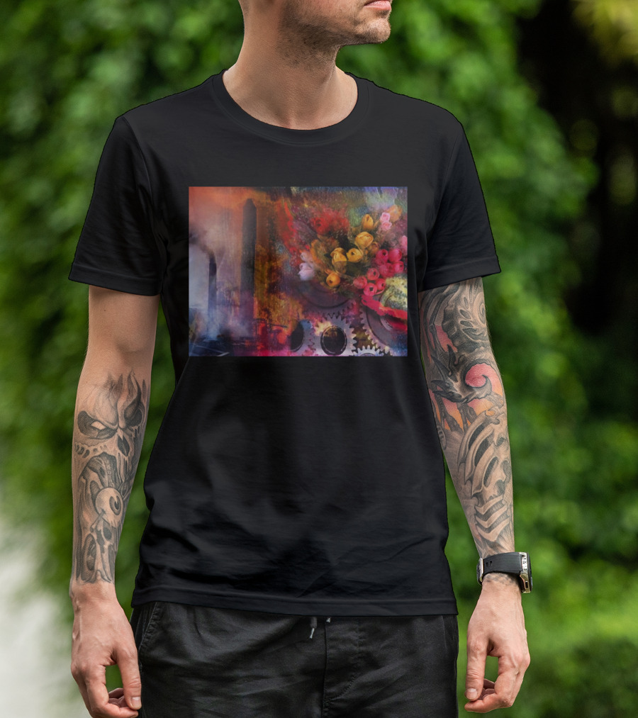 Environment Urban Nature Abstract Fusion Gears Flowers T-Shirt