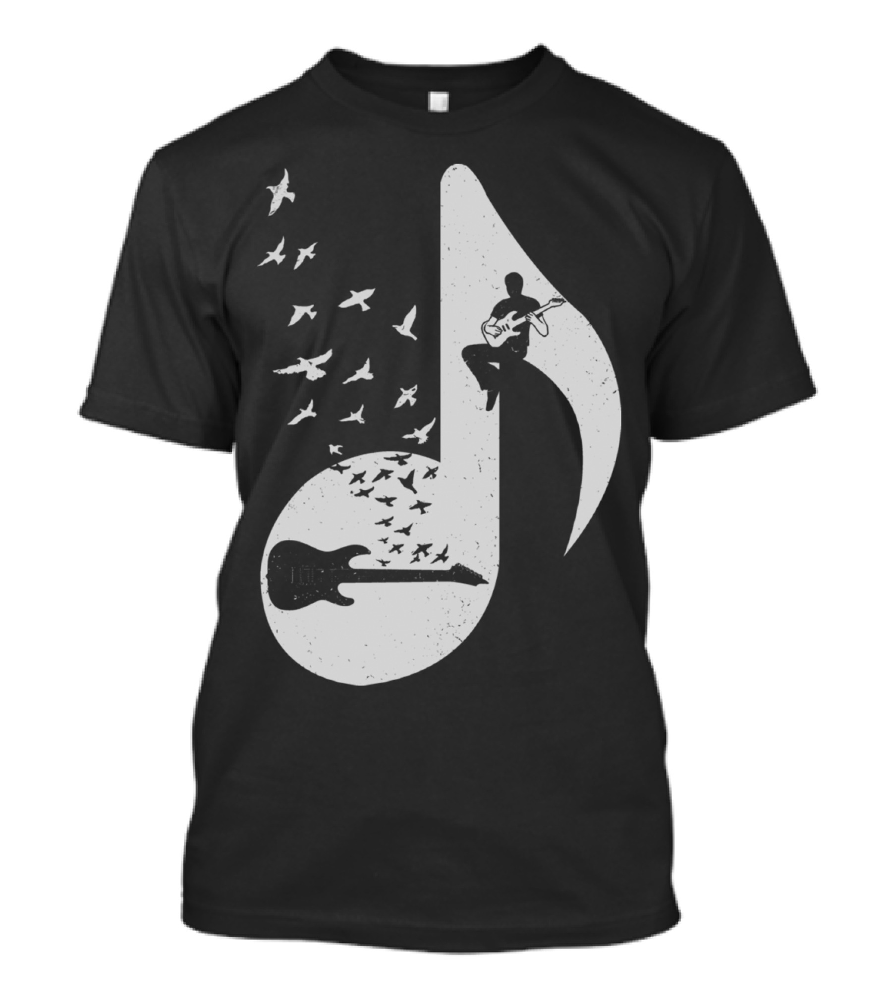 Electric Guitar Note With Birds Silhouette Music T-Shirt