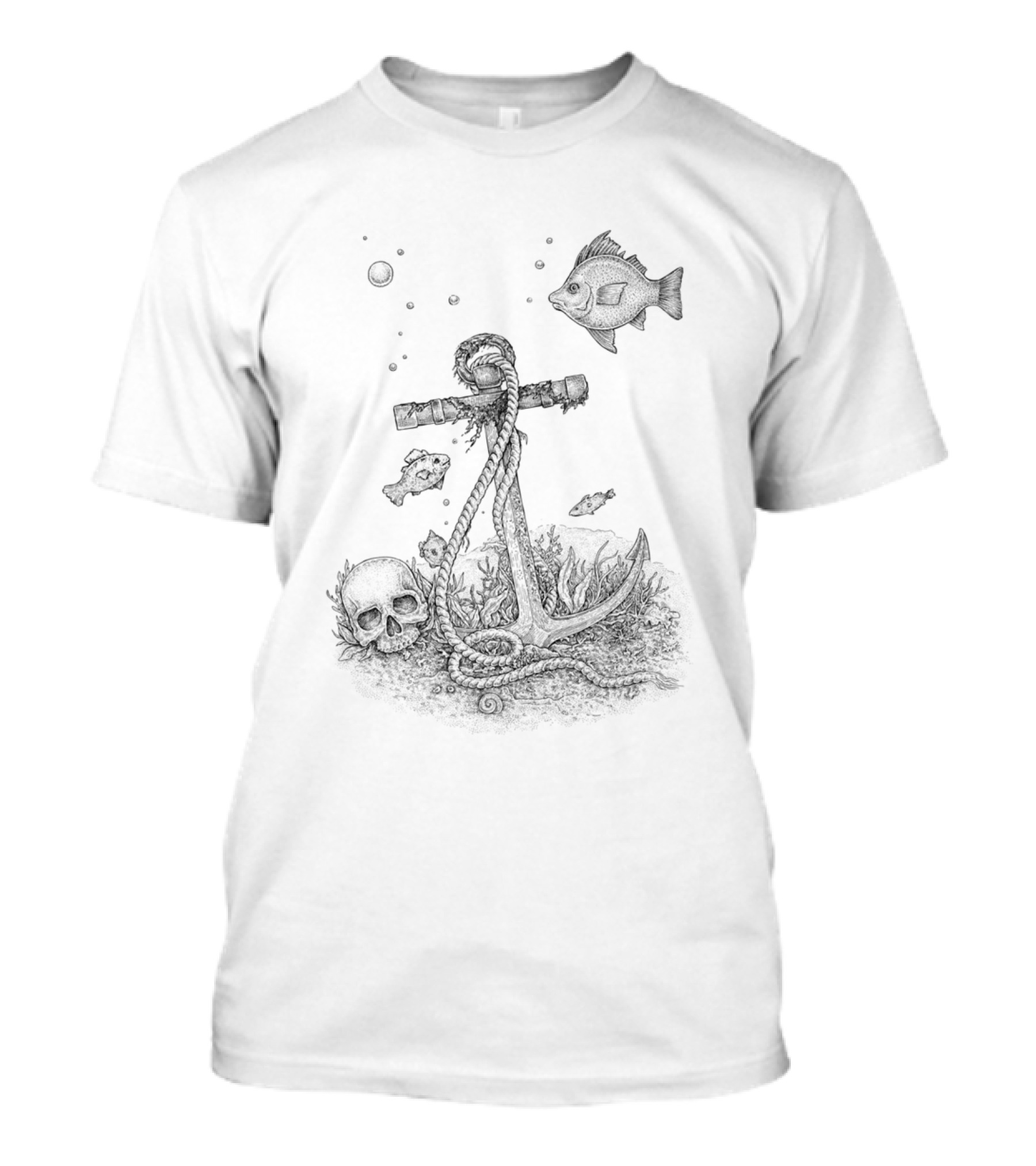 Underwater Fantasy Anchor With Fish And Skull T-Shirt