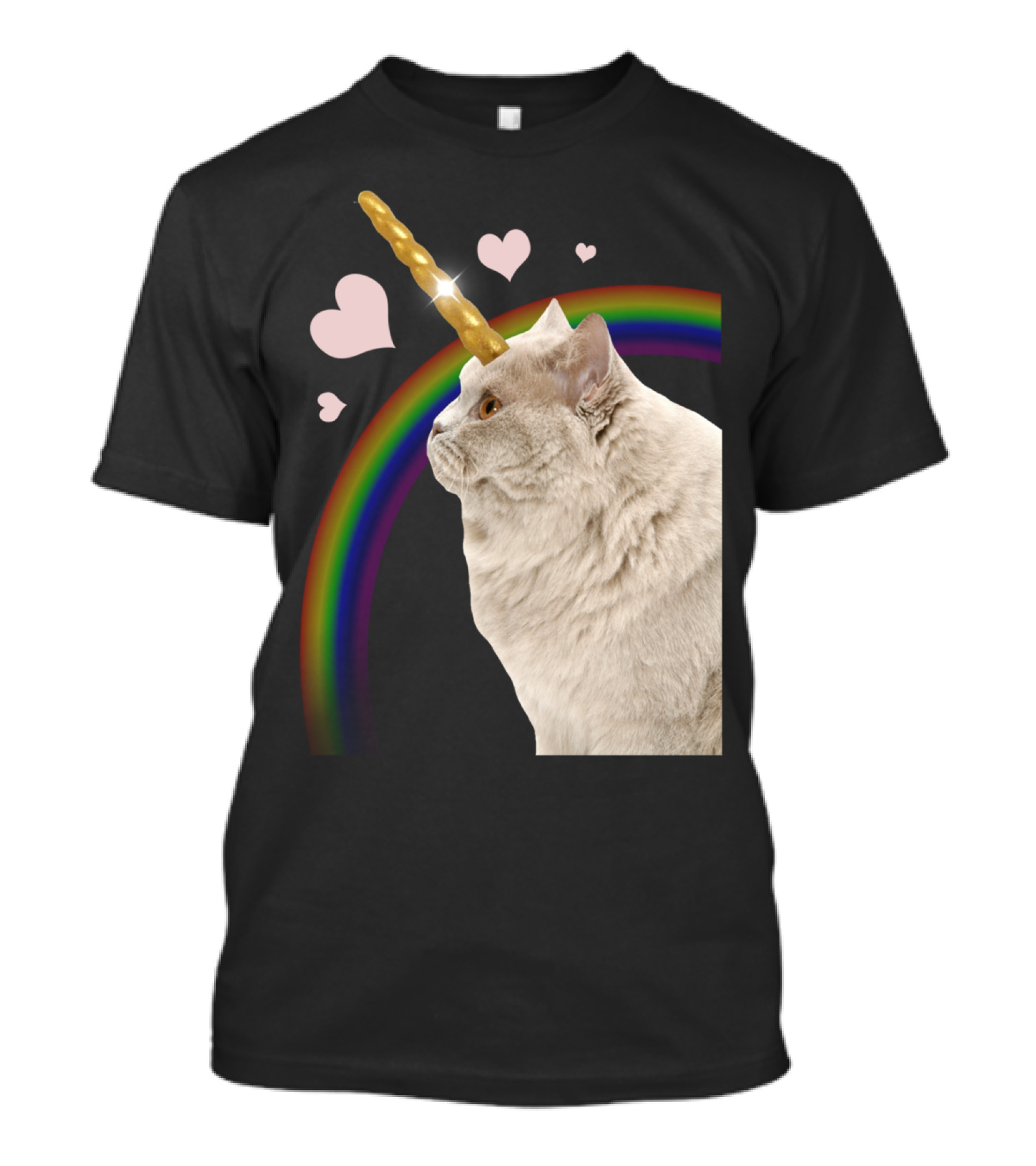Unicorn Cat With Rainbow And Hearts T-Shirt
