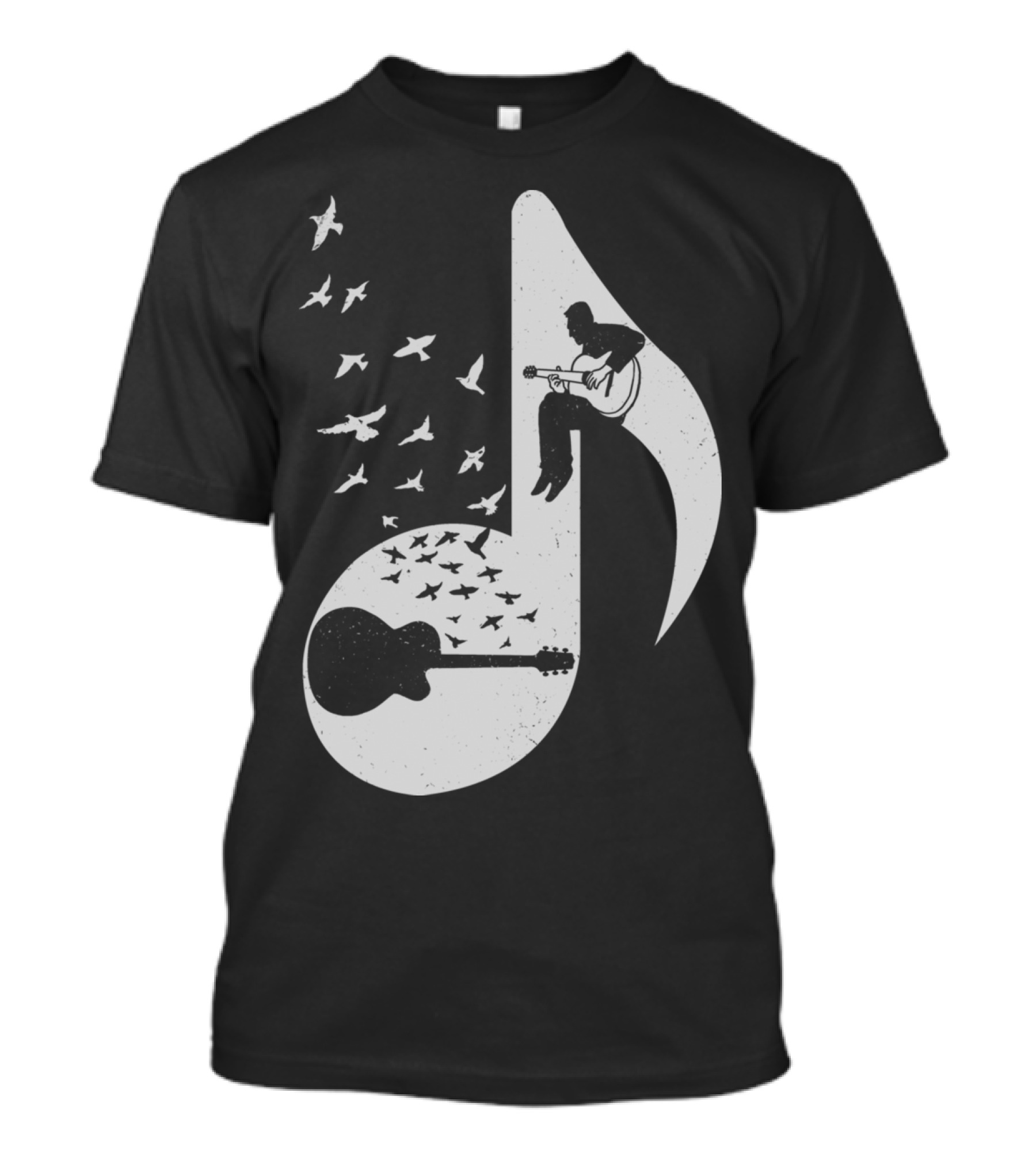 Musical Note With Guitar And Birds T-Shirt