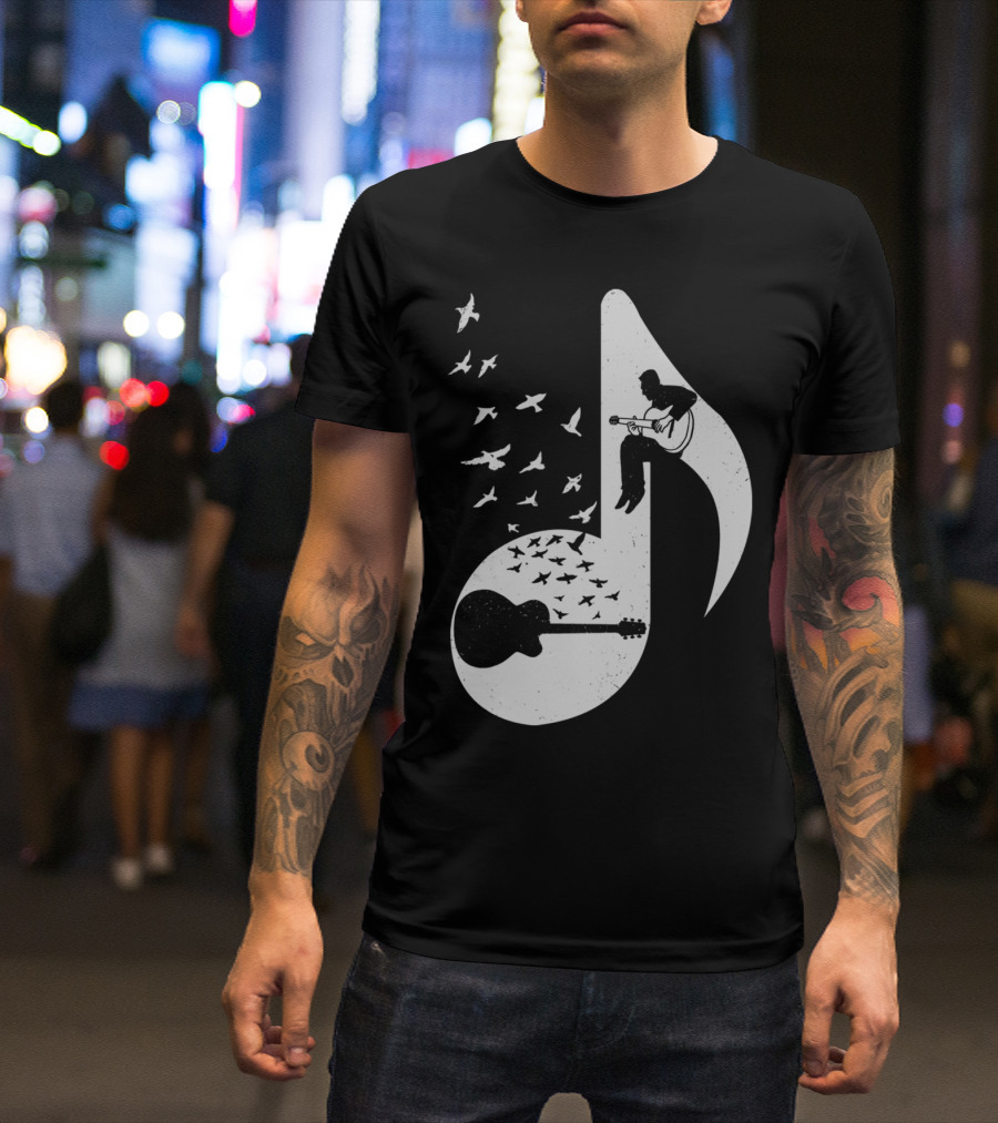 Musical Note With Guitar And Birds T-Shirt