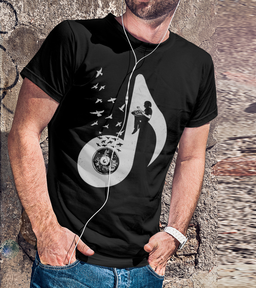 Musical Note Hang Drum With Birds And Player T-Shirt
