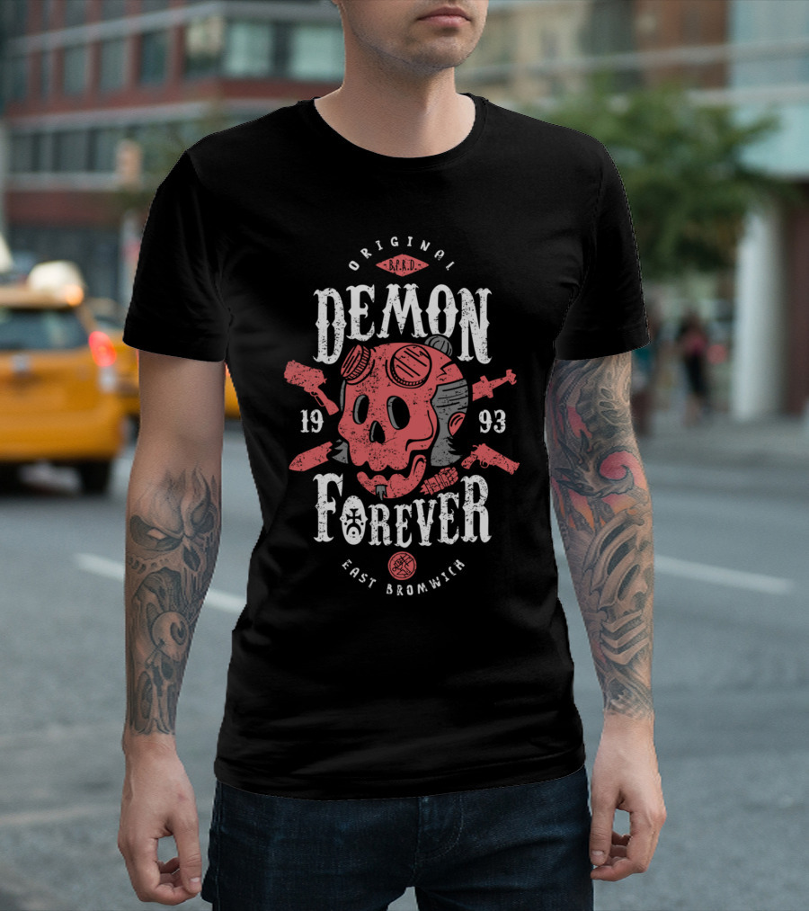 Original B.P.R.D. Demon Forever 1993 East Bromwich Skull T-Shirt