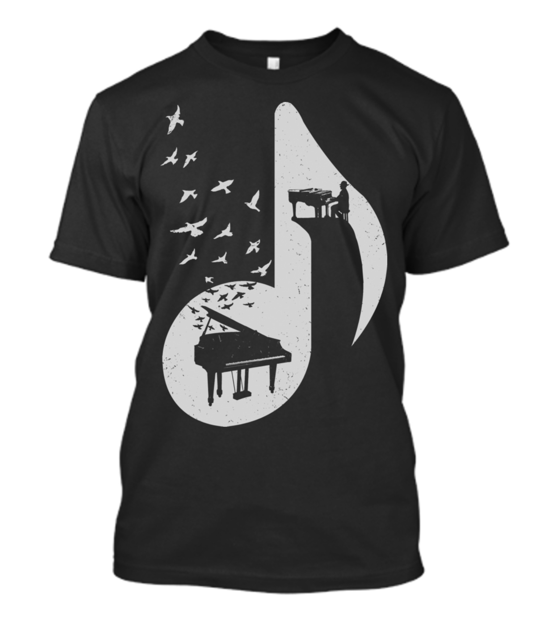 Musical Note With Piano And Flying Birds T-Shirt