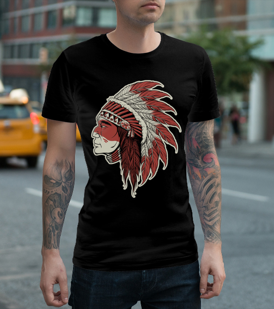 Native Indian Chief Feathered Headdress Profile T-Shirt