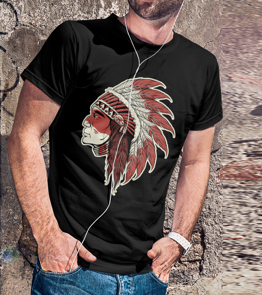 Native Indian Chief Feathered Headdress Profile T-Shirt