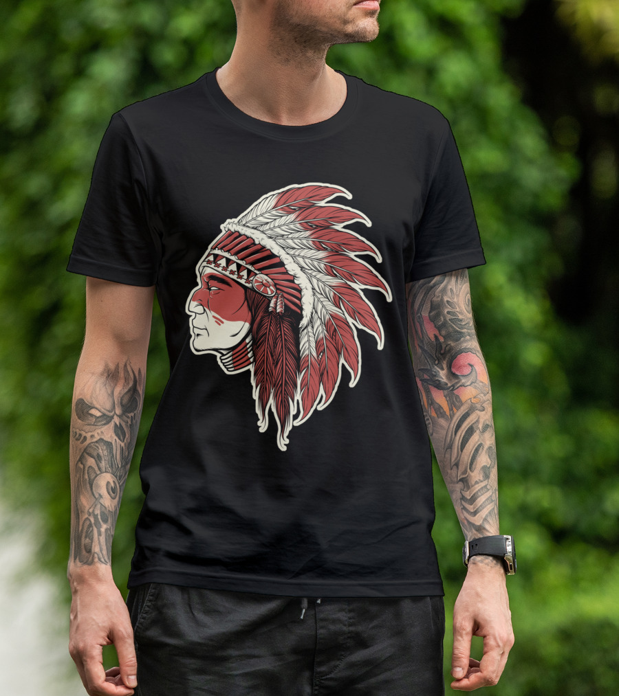 Native Indian Chief Feathered Headdress Profile T-Shirt