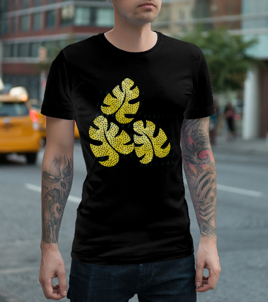 Deliciosa Lemonade Monstera Leaves Retro Yellow Dots T-Shirt