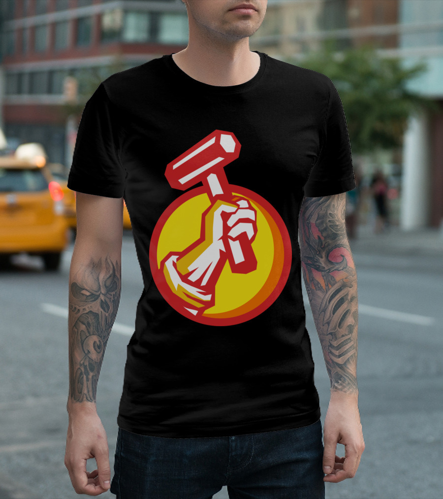Union Worker Hammer Hand Yellow Circle T-Shirt