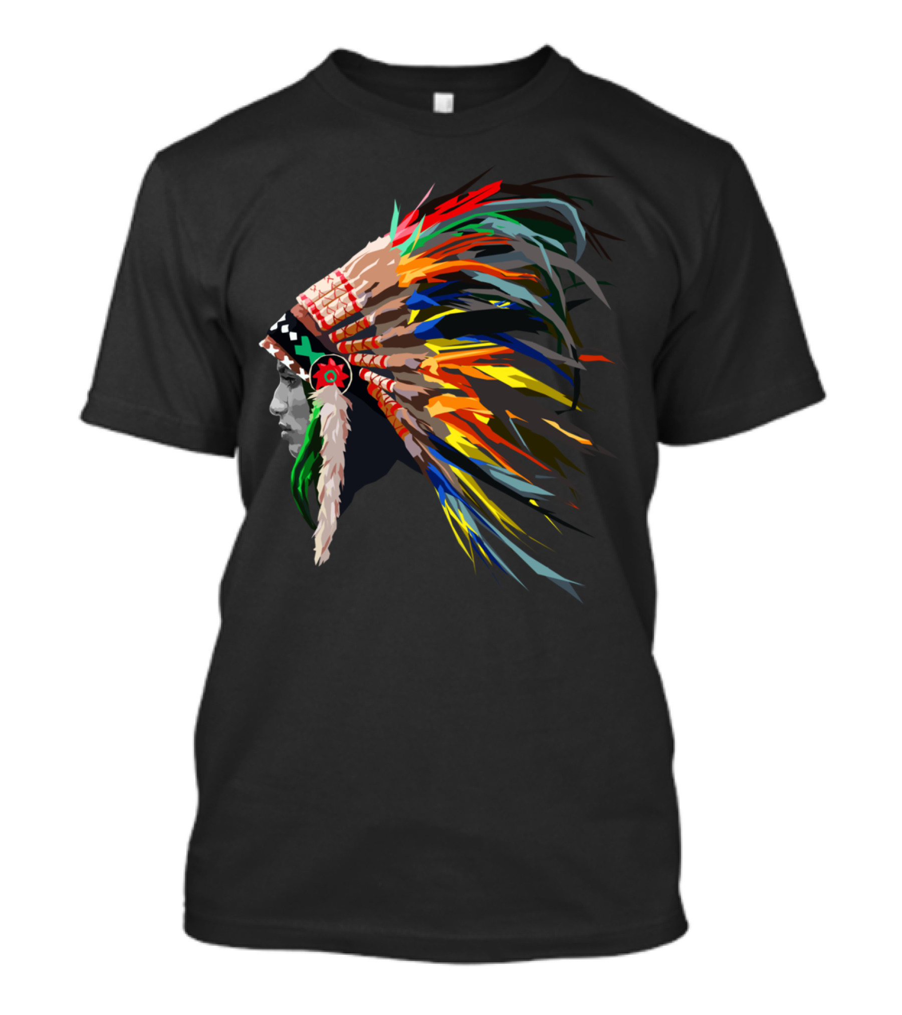 Rainbow Headdress Chief Profile With Multicolor Feather Headgear T-Shirt