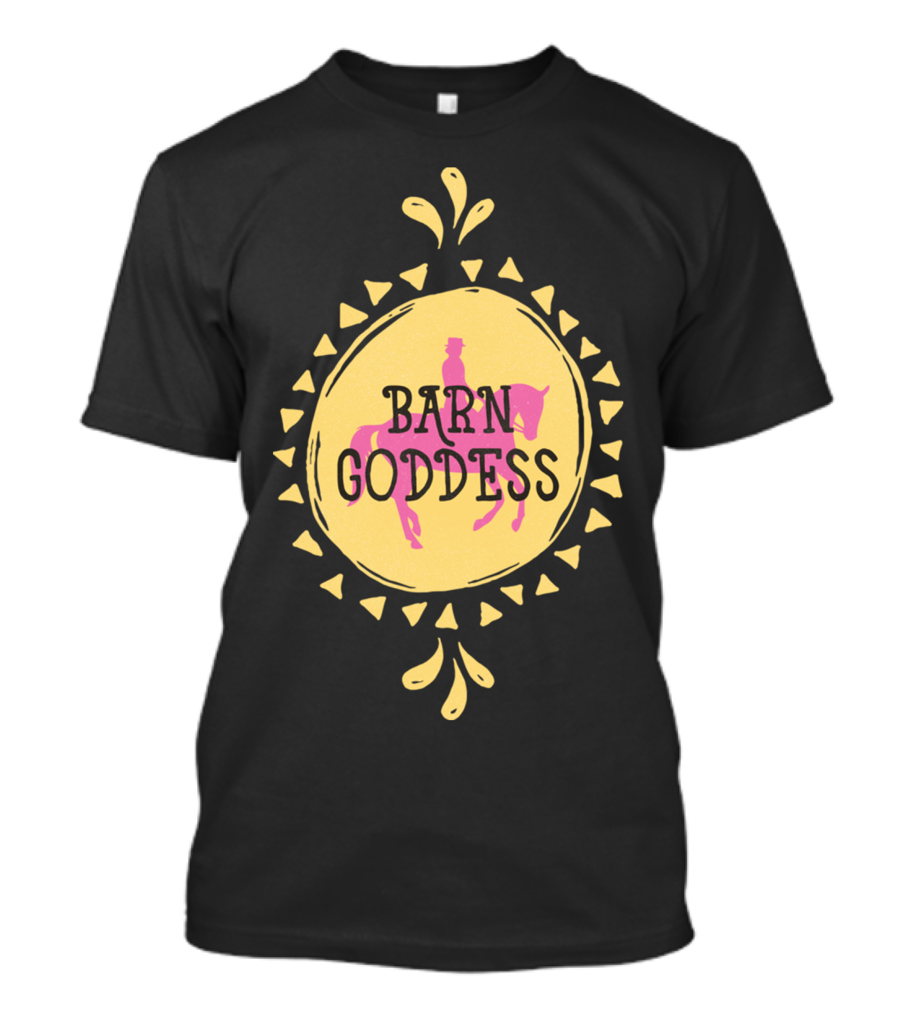 Barn Goddess Horse Rider With Sunburst Circle Motif T-Shirt