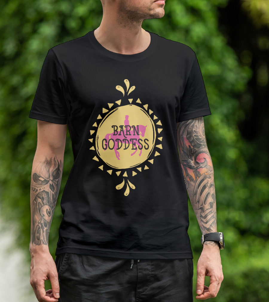 Barn Goddess Horse Rider With Sunburst Circle Motif T-Shirt