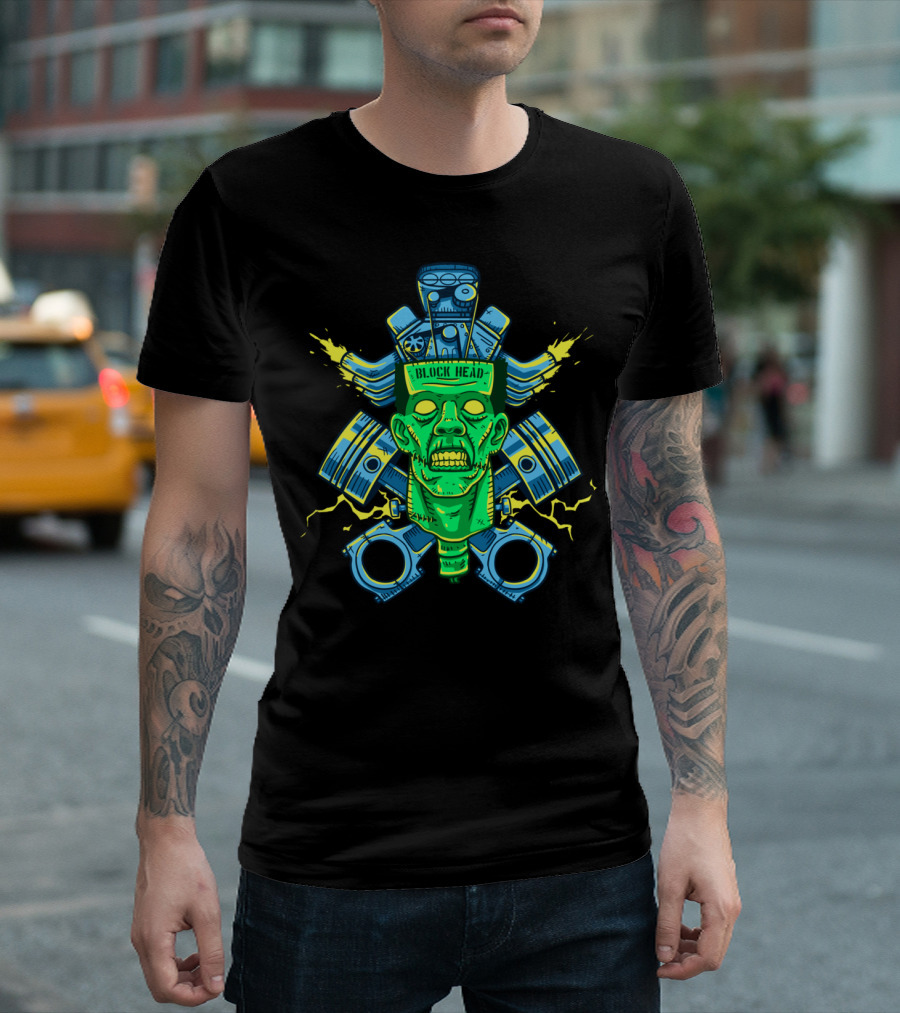 BLOCK HEAD Zombie Engine Pistons And Sparks T-Shirt