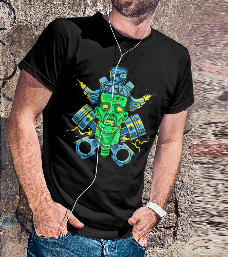 BLOCK HEAD Zombie Engine Pistons And Sparks T-Shirt