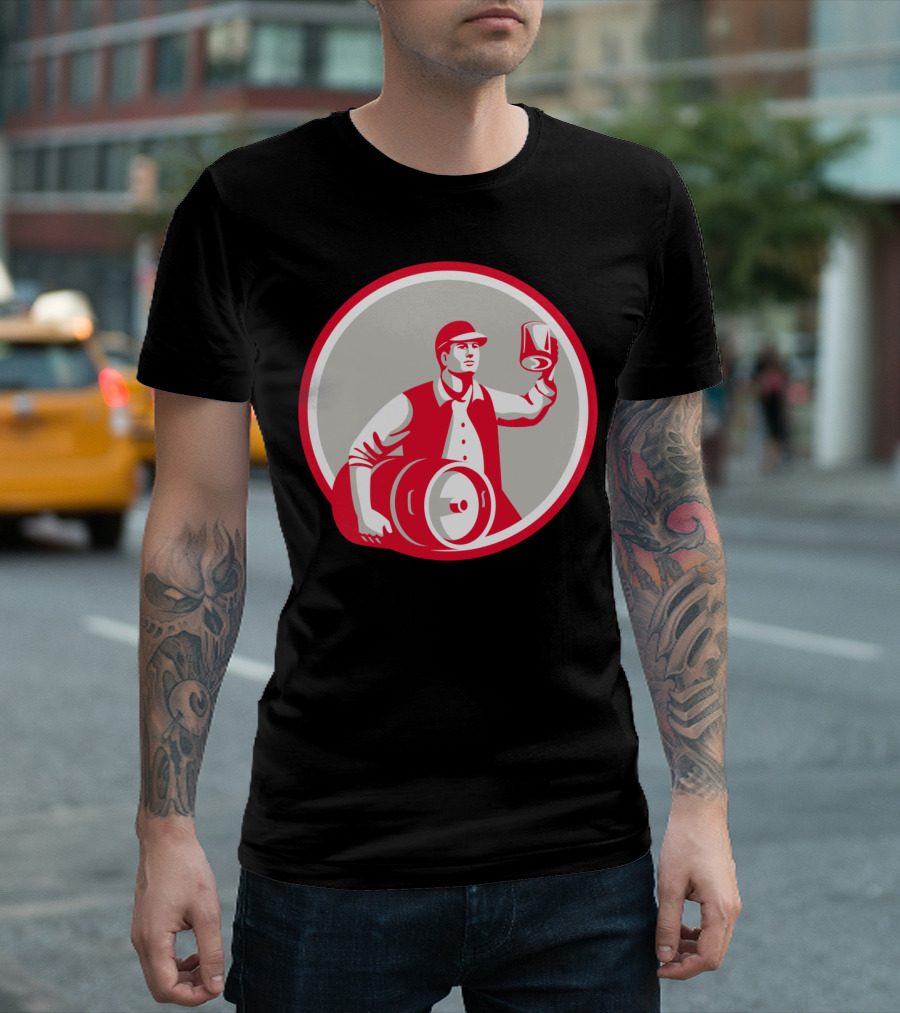 American Worker Beer Toast With Keg In Circle T-Shirt