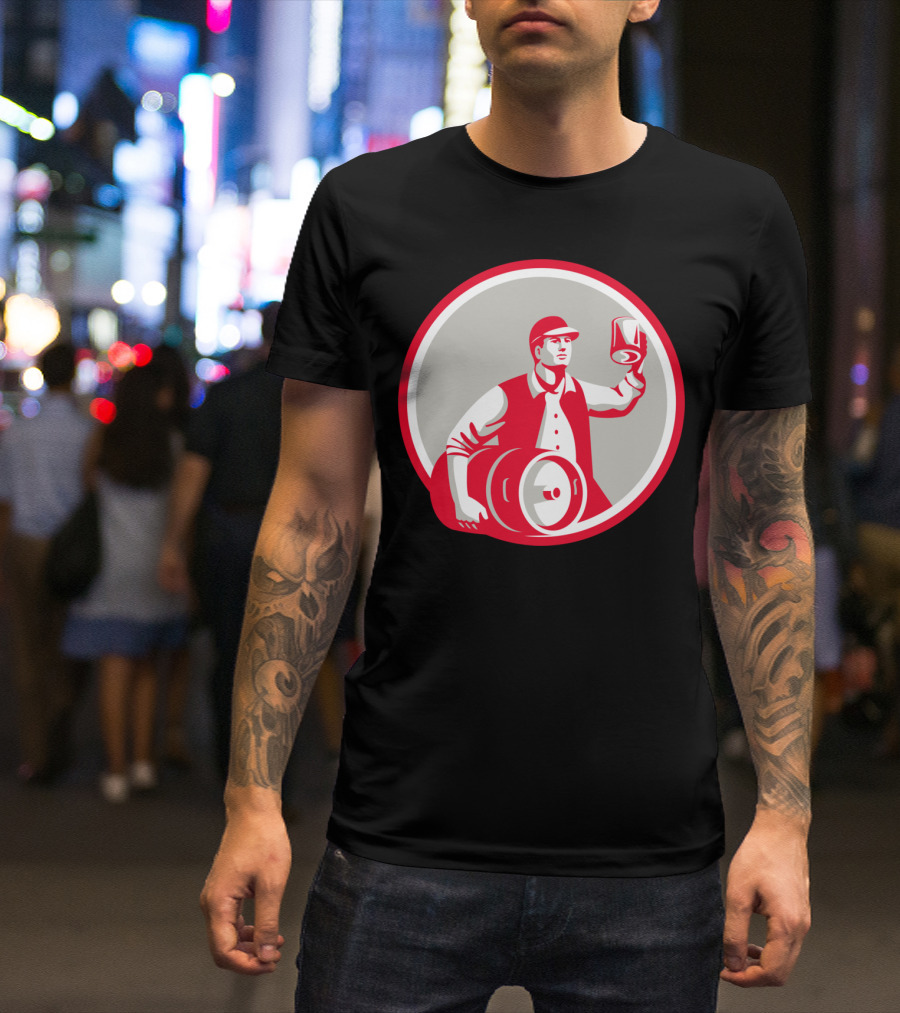 American Worker Beer Toast With Keg In Circle T-Shirt