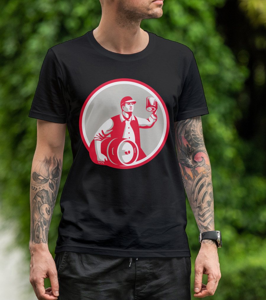 American Worker Beer Toast With Keg In Circle T-Shirt