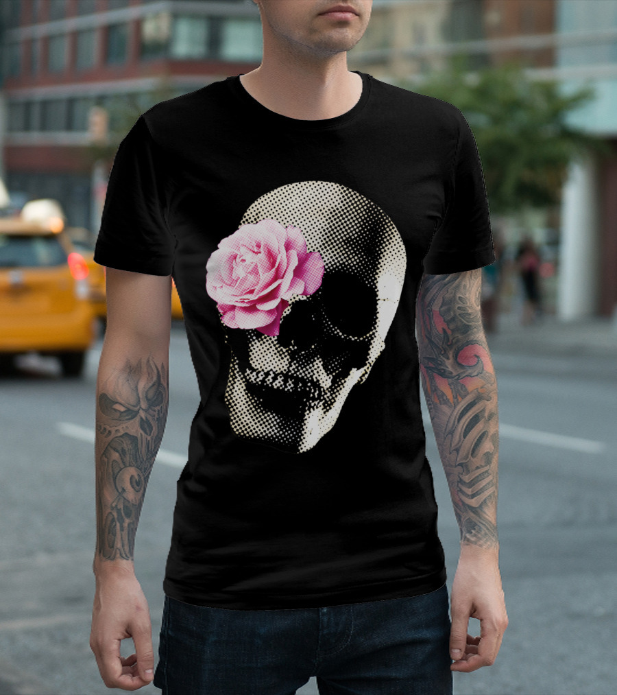 Flower Skull Rose Monochrome Aesthetic T-Shirt
