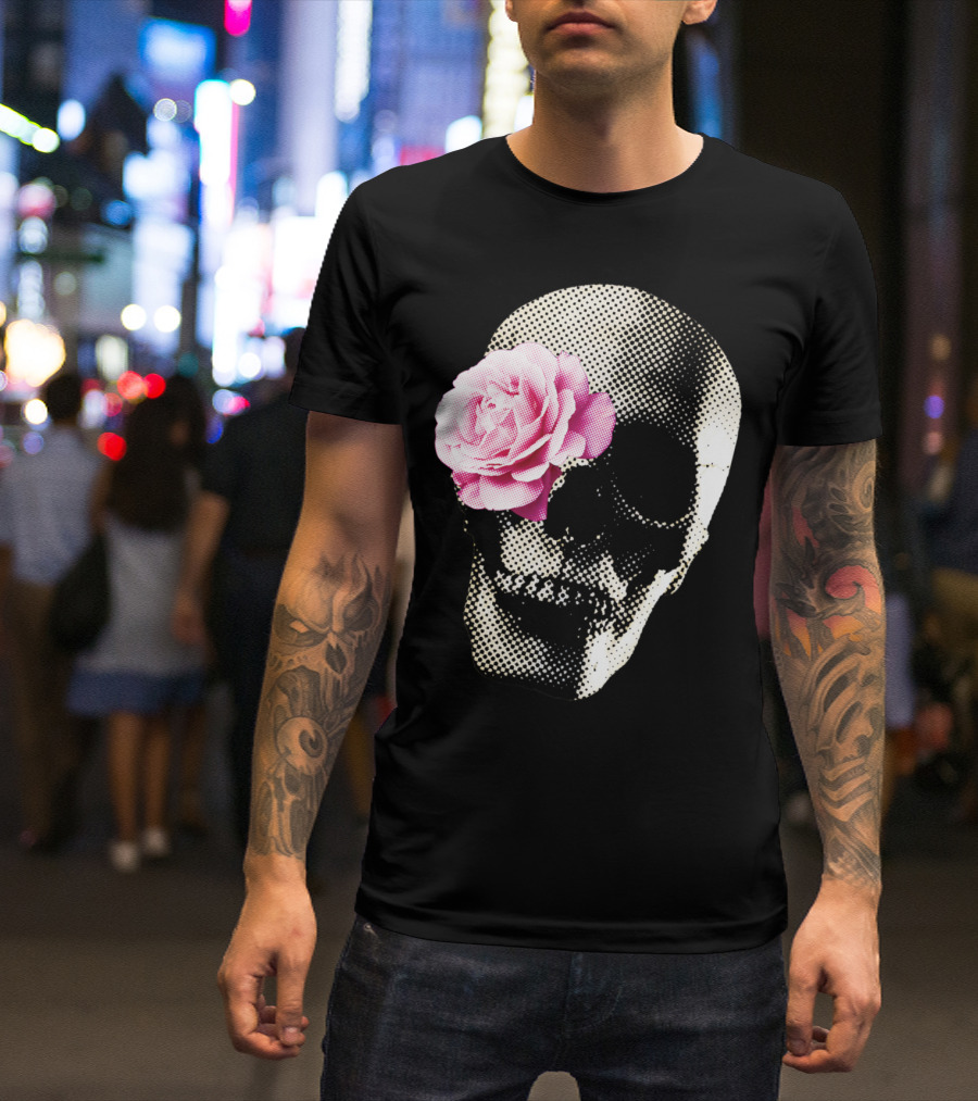 Flower Skull Rose Monochrome Aesthetic T-Shirt