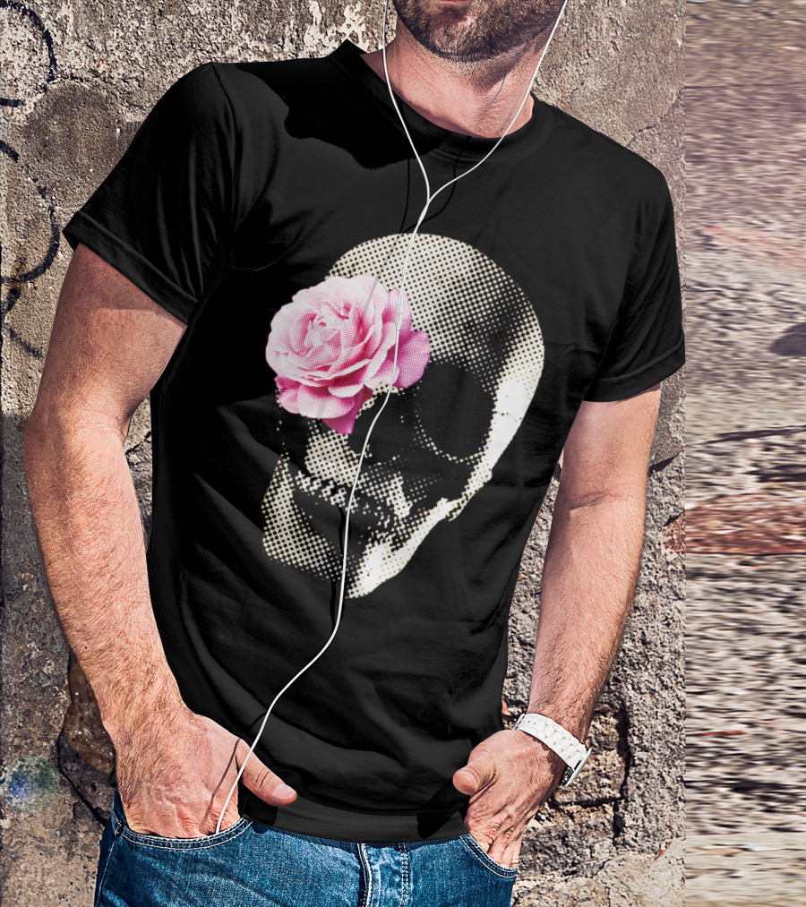 Flower Skull Rose Monochrome Aesthetic T-Shirt