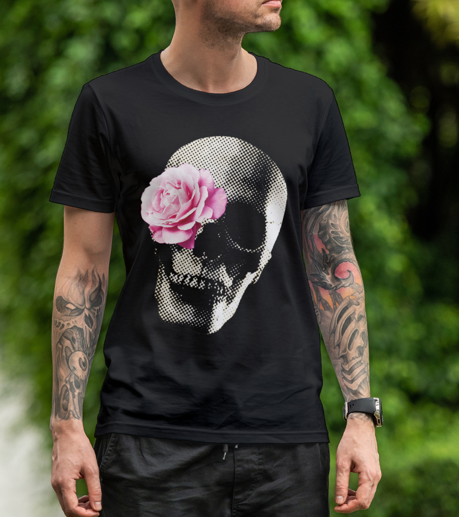 Flower Skull Rose Monochrome Aesthetic T-Shirt