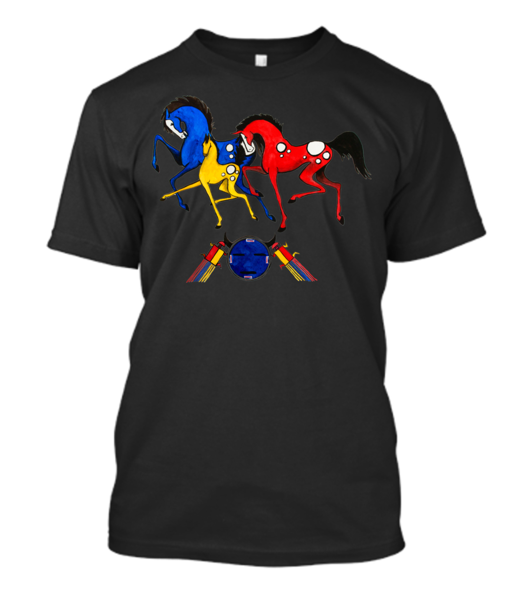 Navajo Horse Family Vibrant Colorful Painted Trio T-Shirt