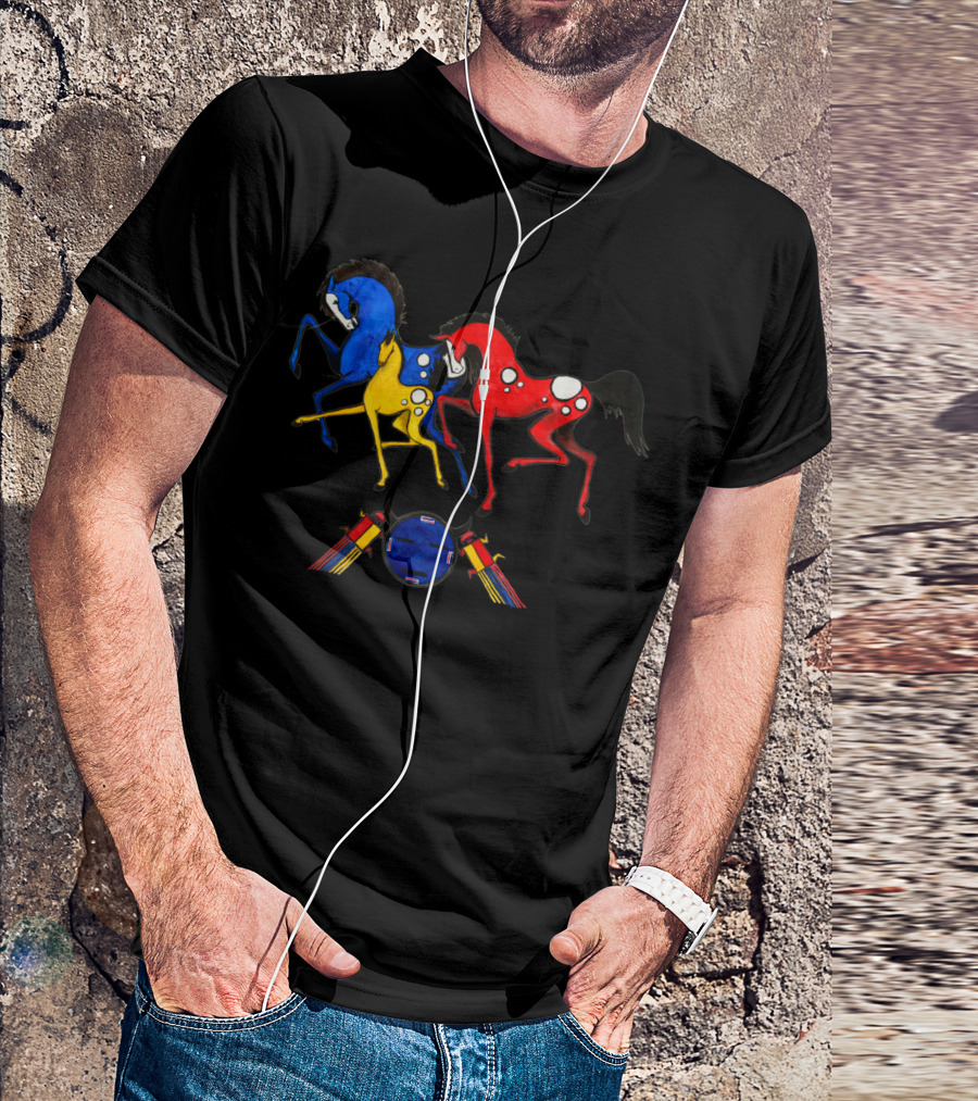 Navajo Horse Family Vibrant Colorful Painted Trio T-Shirt