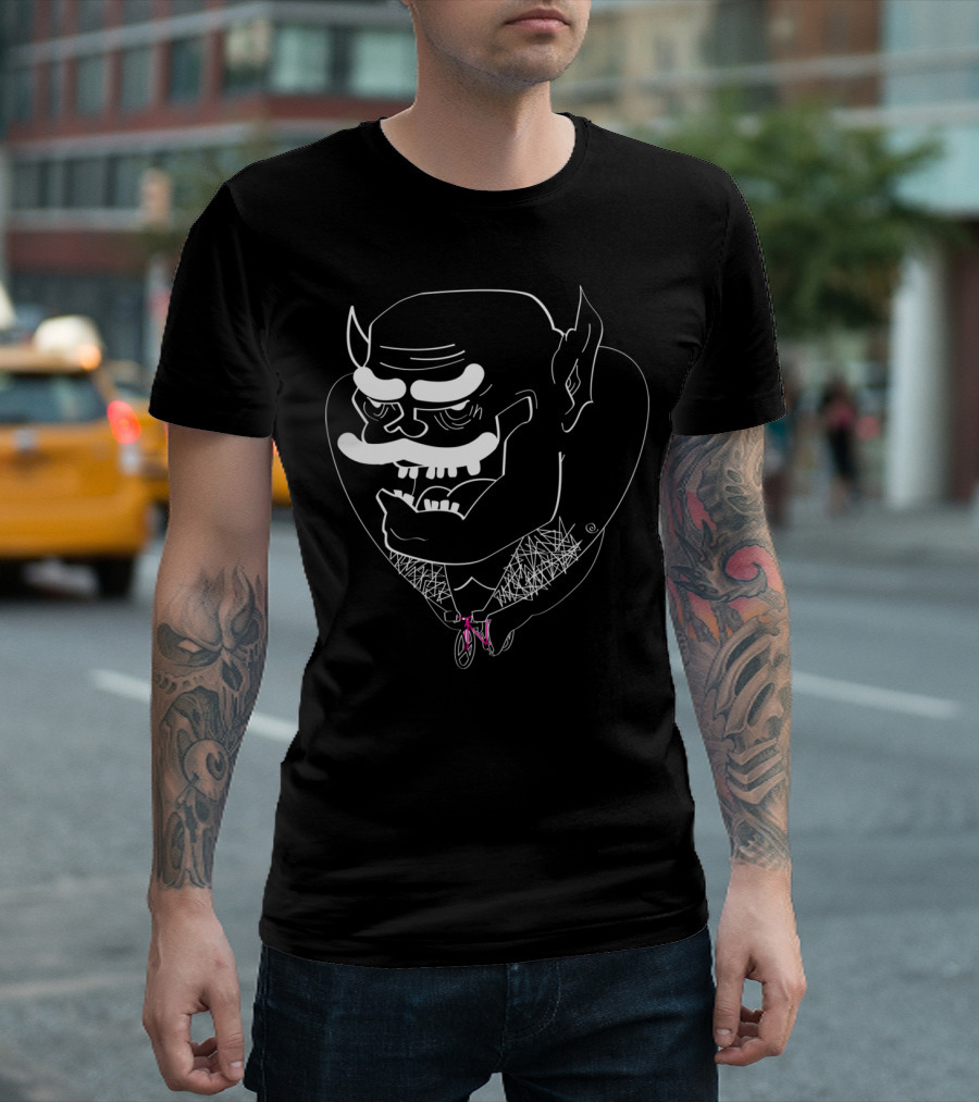 Demon On Fixie Bicycle Silhouette Drawing T-Shirt