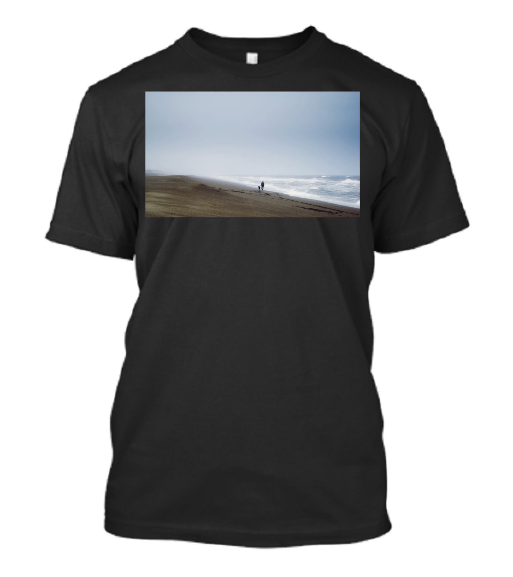 A Long Beach Walk In Misty Seaside Serenity T-Shirt