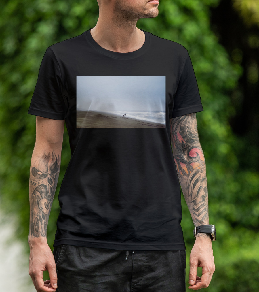 A Long Beach Walk In Misty Seaside Serenity T-Shirt