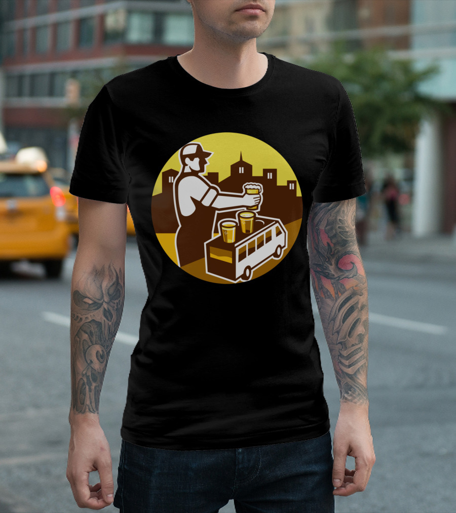 Bartender Beer Van City Circle Retro T-Shirt