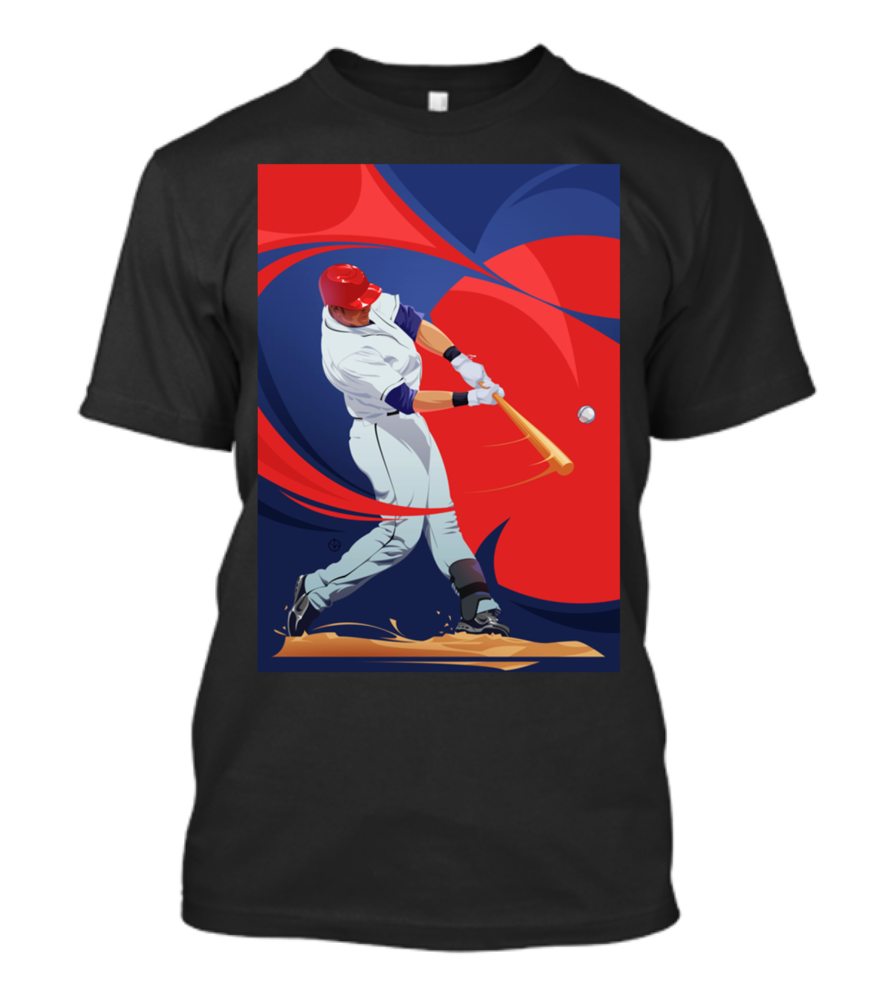 Baseball By Nik Player Swinging Red And Blue Dynamic Action T-Shirt