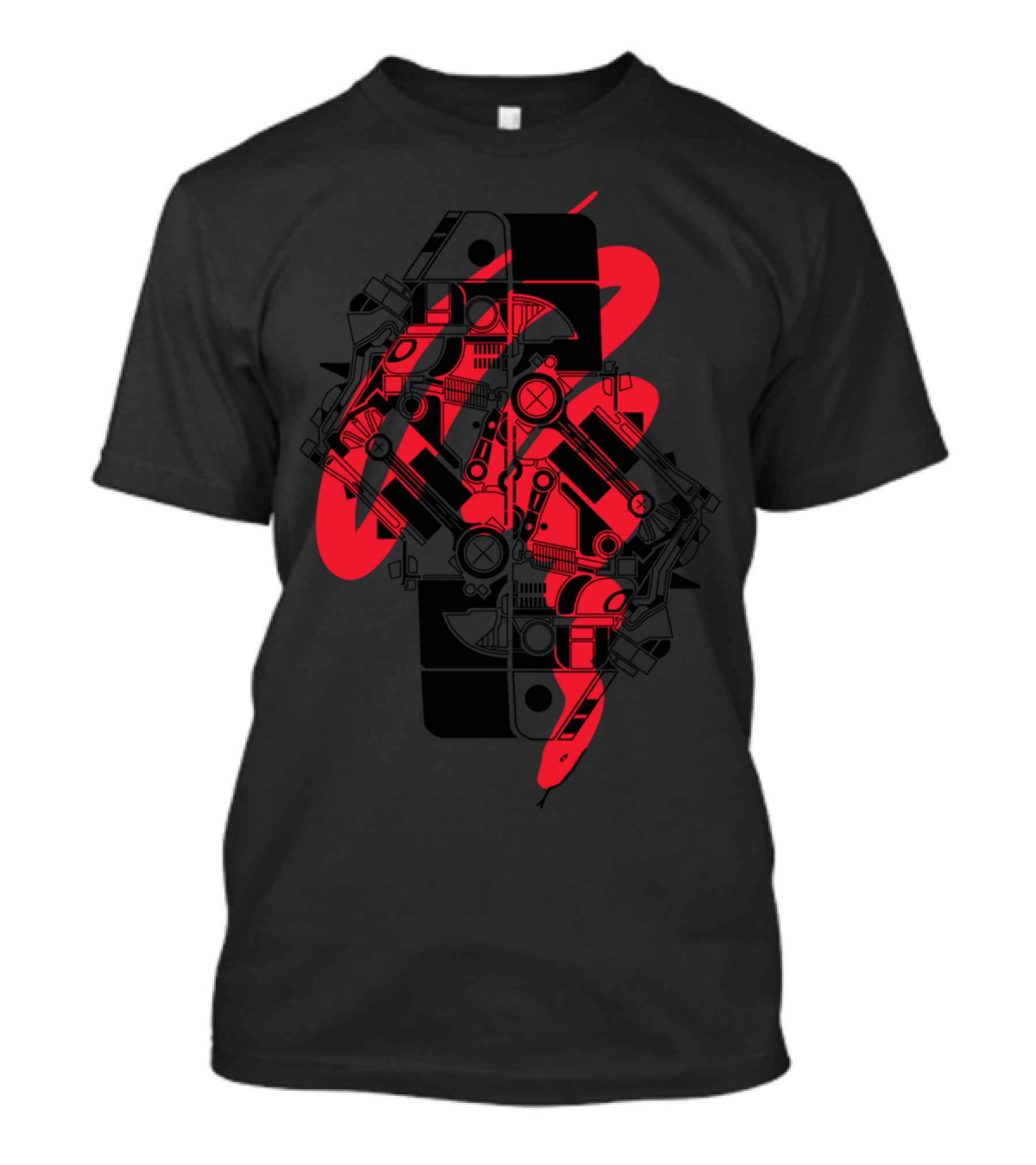 V8V Abstract Mechanical Design With Red And Black Elements T-Shirt