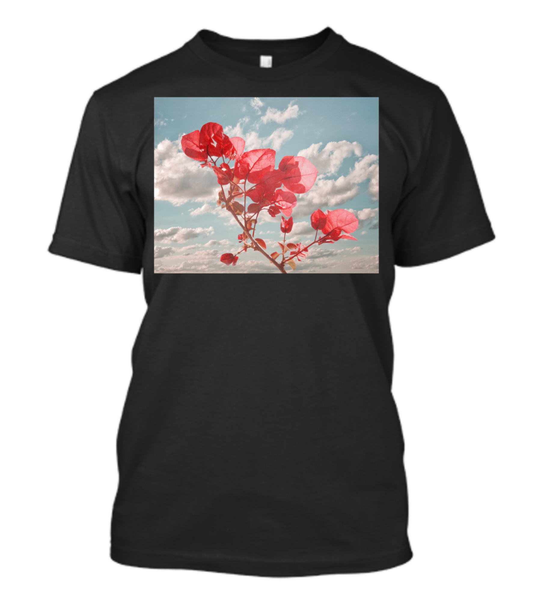 Flowers In The Sky Bougainvillea Against Blue Clouded Background T-Shirt