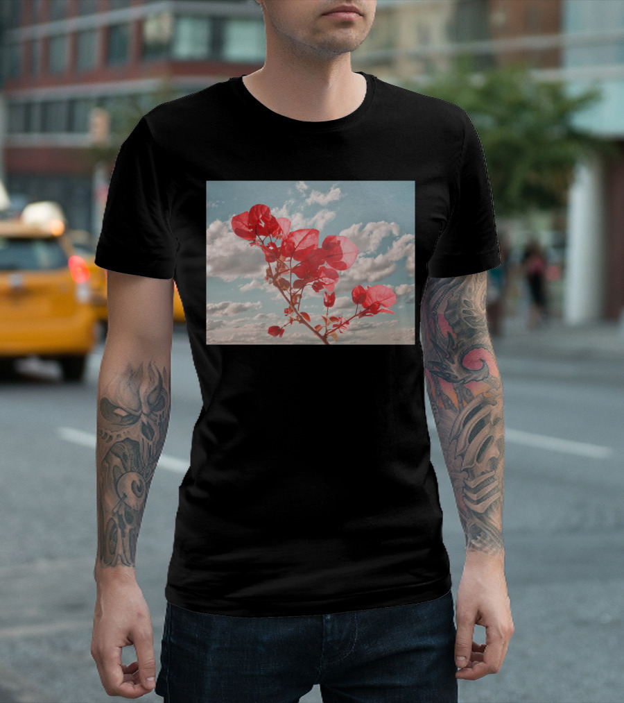Flowers In The Sky Bougainvillea Against Blue Clouded Background T-Shirt