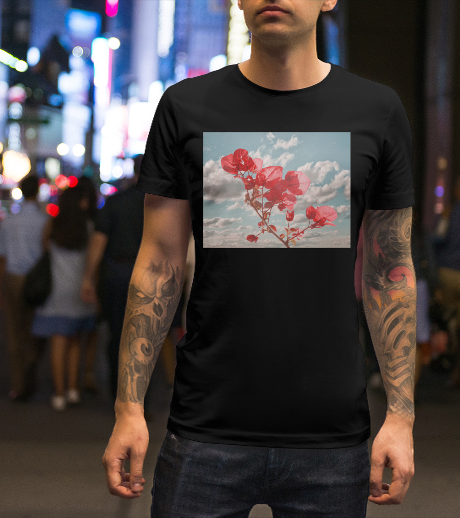 Flowers In The Sky Bougainvillea Against Blue Clouded Background T-Shirt