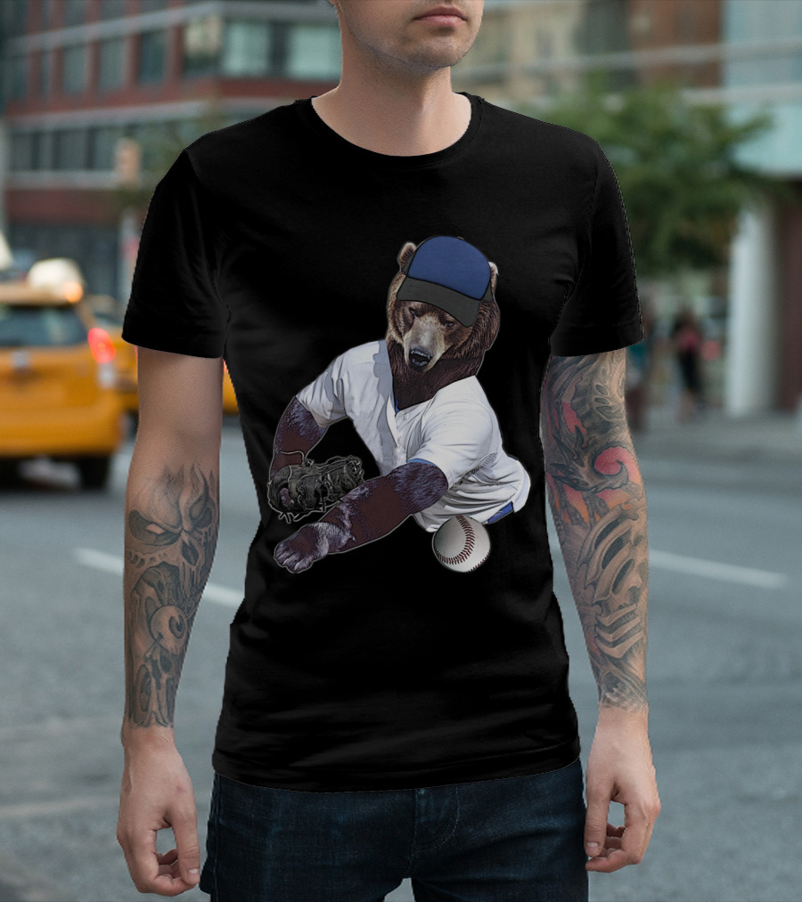 Bear In Baseball Cap Pitching A Baseball T-Shirt