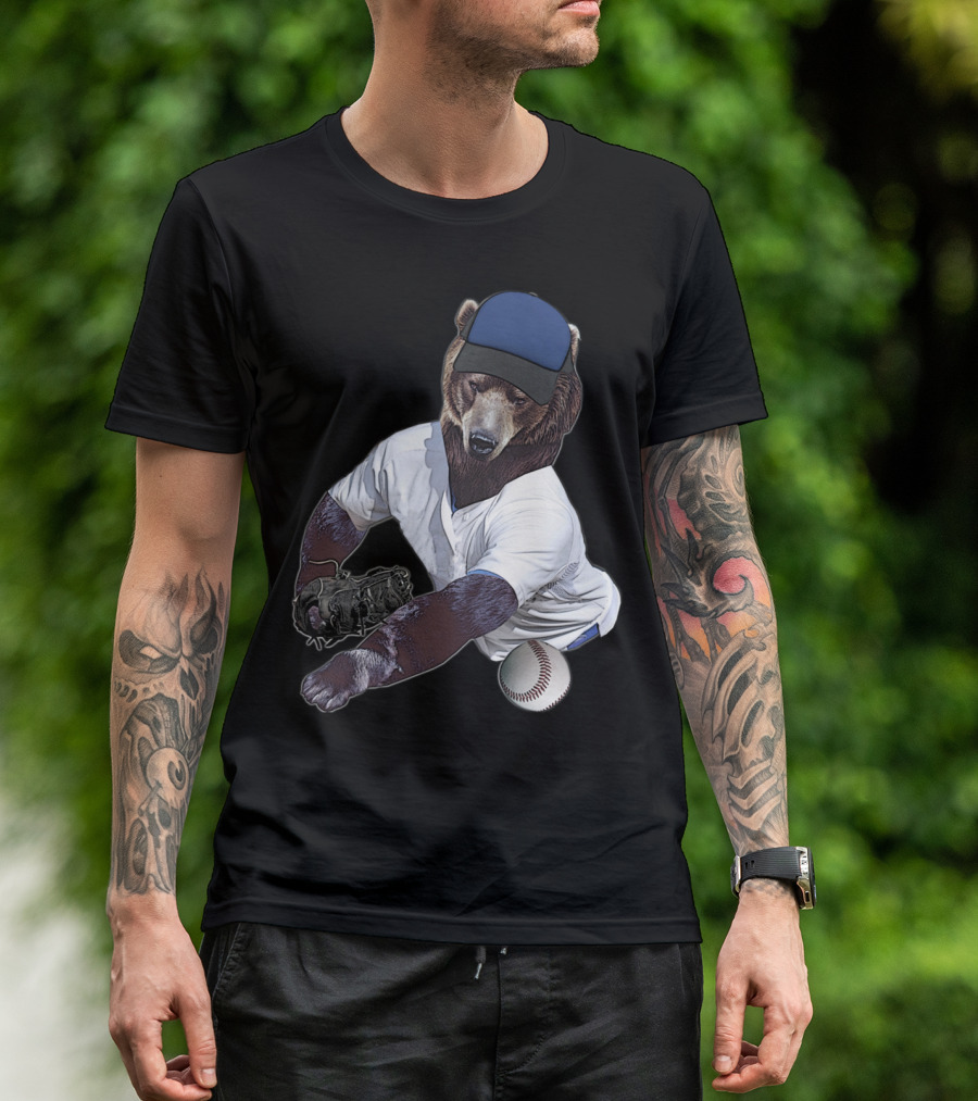 Bear In Baseball Cap Pitching A Baseball T-Shirt