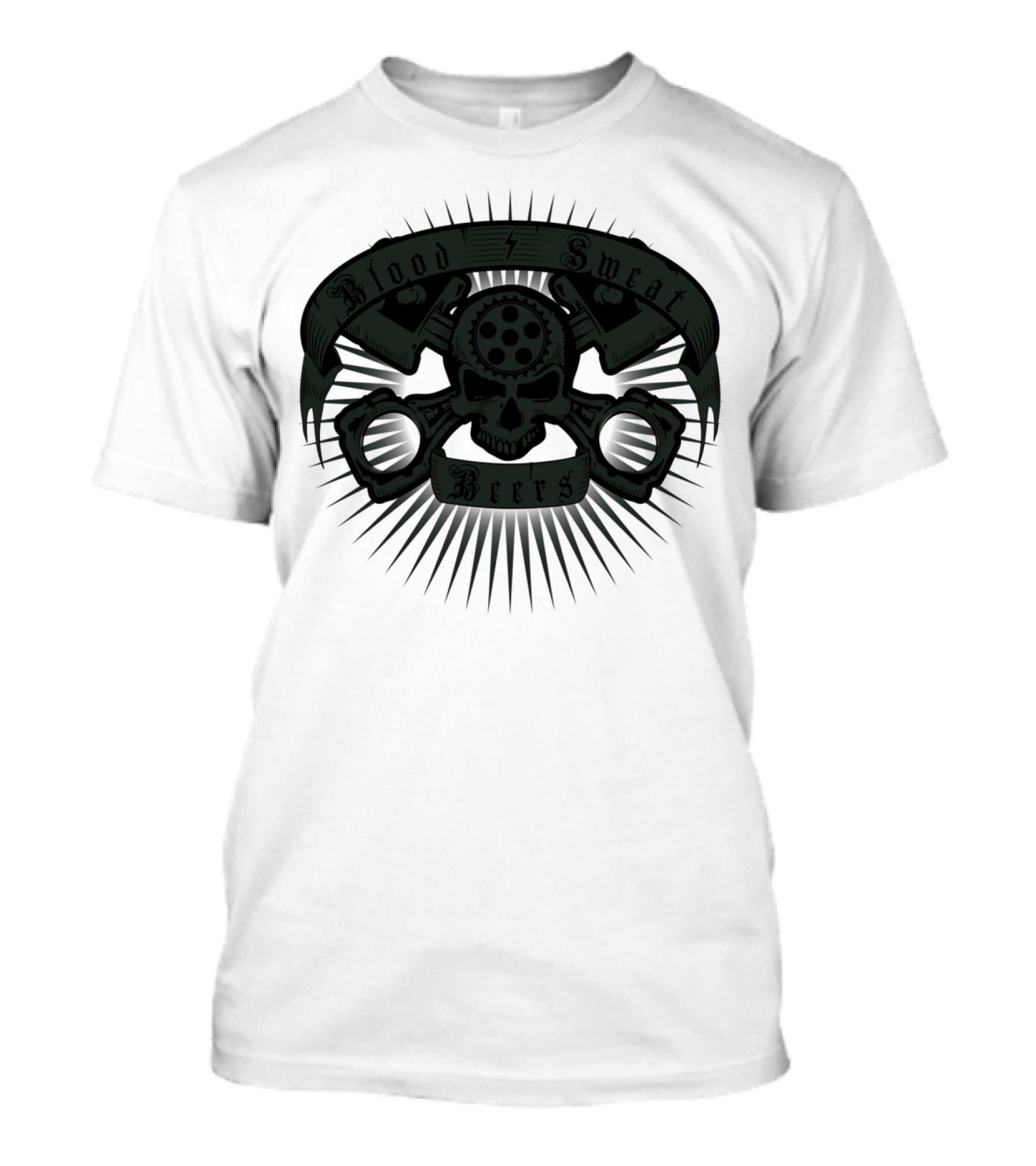 Blood Sweat Beers Skull And Pistons Iconography T-Shirt